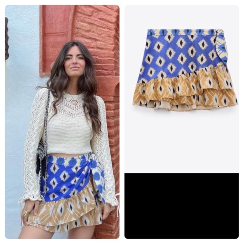 Zara Printed Wrap Mini Skirt